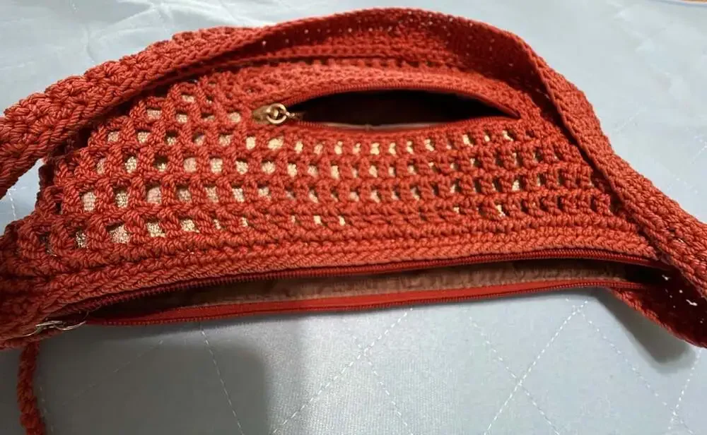 The Sak Crochet Hobo Zip Shoulder Bag, Burnt Orange